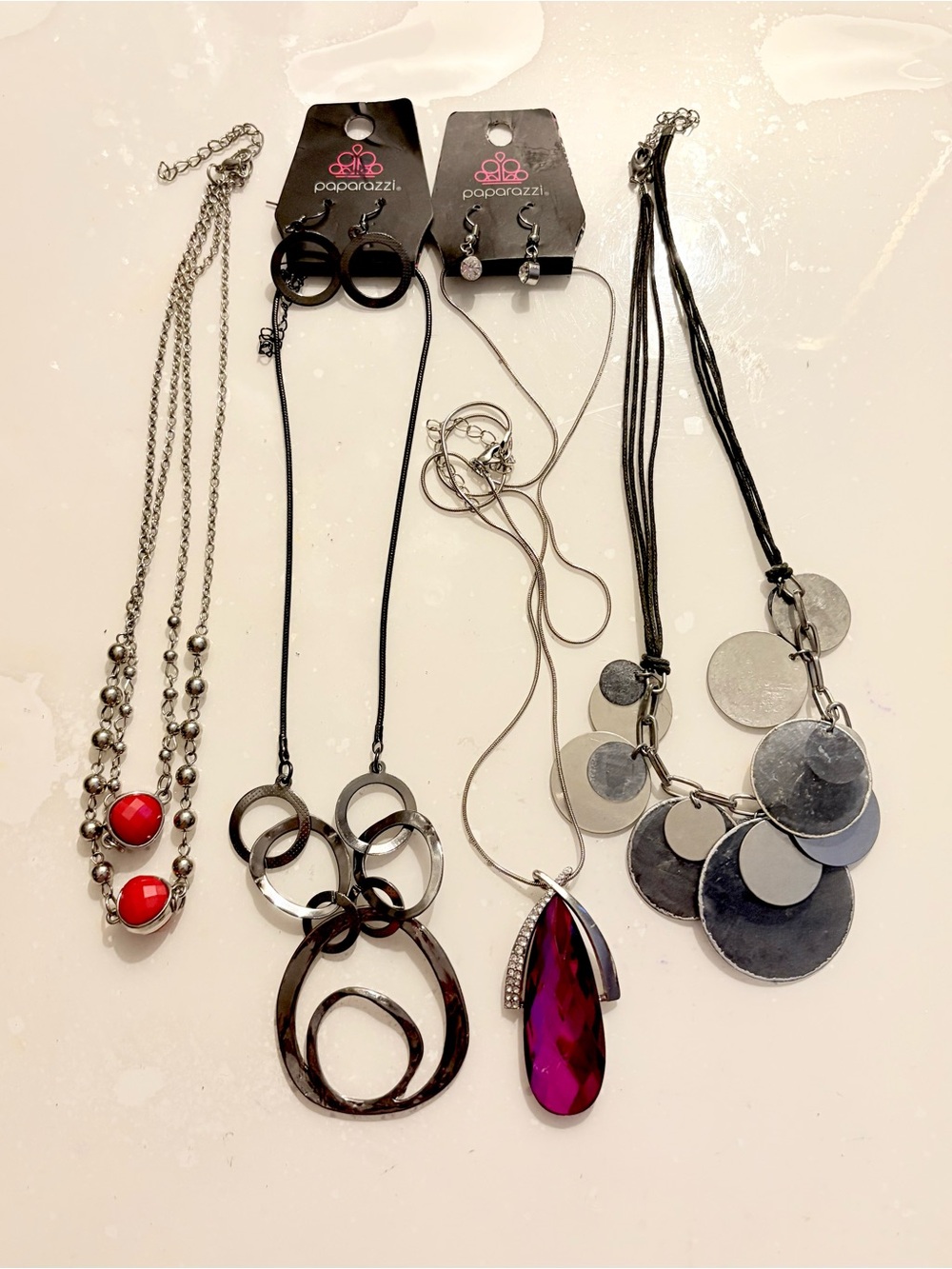Bundle of 4 paparazzi multi-necklaces with red and purple accents